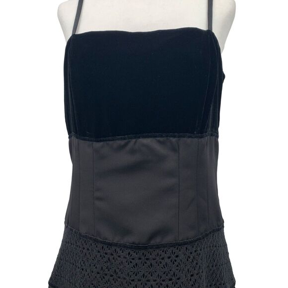 Vintage SZ 10 Black Midi Cocktail Dress Whimsigoth Velvet Silk Square Neck Goth - Picture 2 of 7